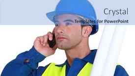  Presentation with craftsman - Colorful slide set enhanced with craftsman talking o his cell phone backdrop and a light blue colored foreground