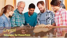  Presentation with team training - Slides with craftsman-team-as-a-group background and a tawny brown colored foreground