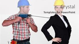  Presentation with craftsman - PPT layouts consisting of craftsman threatening his boss with a drill background and a white colored foreground