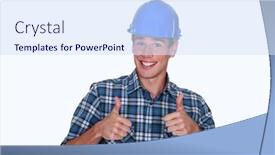  Presentation with craftsman - Cool new PPT theme with craftsman thumbs up backdrop and a sky blue colored foreground