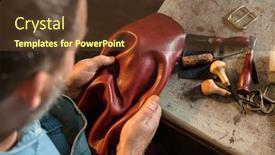  Presentation with leather craft - Colorful PPT layouts enhanced with craftsman touching leather close-up a raw material stuffs and preparation of leather craft work backdrop and a tawny brown colored foreground