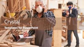  Presentation with craftsman - Slide deck featuring craftsman-with-mask background and a tawny brown colored foreground