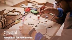  Presentation with craftsman - Presentation design having craftsman with paintbrush painting paper deer before christmas background and a coral colored foreground