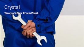  Presentation with craftsman - Presentation design enhanced with craftsman with tools background and a navy blue colored foreground