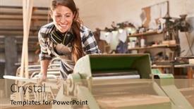  Presentation with craftsman - Presentation theme consisting of craftsman-woman-at-the-thicknesser background and a coral colored foreground
