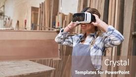  Presentation with craftsman - Presentation theme with craftsman-woman-looks-through-vr background and a violet colored foreground
