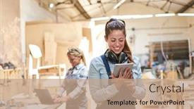  Presentation with craftsman - PPT layouts featuring craftsman-woman-using-tablet-computer background and a coral colored foreground