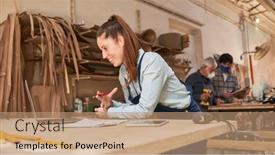  Presentation with craftsman - Presentation theme having craftsman-woman-video-chat background and a coral colored foreground