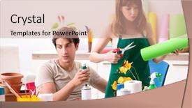  Presentation with craftsmanship - PPT layouts featuring craftsmanship - couple decorating pots in workshop background and a coral colored foreground