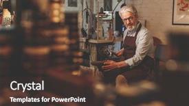  Presentation with craftsmanship - Cool new PPT layouts with craftsmanship - elderly shoemaker working backdrop and a tawny brown colored foreground