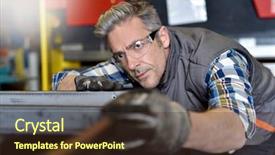 Presentation with craftsmanship - PPT theme featuring craftsmanship - metalworker checking piece of iron background and a tawny brown colored foreground