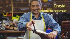  Presentation with craftsmanship - Audience pleasing PPT theme consisting of craftsmanship - shoemaker repairing a shoe backdrop and a tawny brown colored foreground