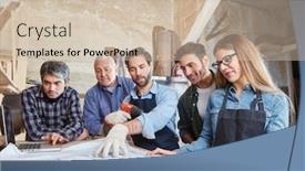  Presentation with wood joinery - Slide deck featuring craftsmen-discuss-a-blueprint background and a soft green colored foreground