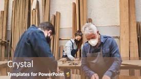  Presentation with face masks - Colorful presentation theme enhanced with craftsmen-team-with-face-masks backdrop and a coral colored foreground