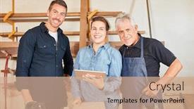  Presentation with computers - Beautiful PPT layouts featuring craftsmen-team-with-trainees backdrop and a coral colored foreground
