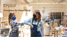  Presentation with covid - Colorful presentation theme enhanced with craftsmen-women-with-mask backdrop and a lemonade colored foreground