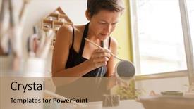  Presentation with ceramic - PPT theme featuring craftsperson - close up of a woman background and a coral colored foreground