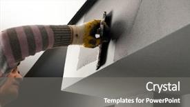  Presentation with concrete construction - Colorful presentation theme enhanced with craftsperson - hand of a construction worker backdrop and a gray colored foreground