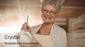  Presentation with painting - Beautiful slide deck featuring craftsperson - portrait of female potter painting backdrop and a coral colored foreground