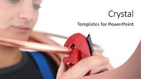  Presentation with underground cable - PPT theme consisting of craftswoman cutting a cooper cable background and a white colored foreground