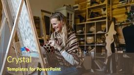  Presentation with weaving loom - Theme featuring crafty-woman-weaving background and a tawny brown colored foreground