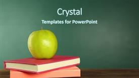  Presentation with green apple - Amazing PPT theme having cramming - appetizing green apple and books backdrop and a ocean colored foreground