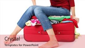  Presentation with suitcase - Audience pleasing presentation theme consisting of cramming - girl is trying to close backdrop and a red colored foreground
