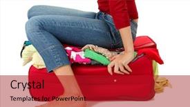  Presentation with suitcase - Theme with cramming - girl is trying to close background and a crimson colored foreground