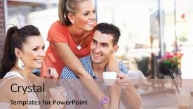  Presentation with fun - Slide set consisting of cramming - young people having fun background and a coral colored foreground