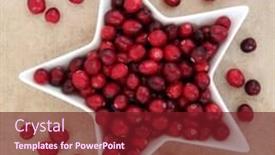 Presentation with porcelain - Theme with cranberry fruit in a star shaped porcelain dish over speckled paper background background and a tawny brown colored foreground