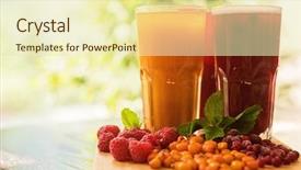  Presentation with cranberry juice - Slide deck consisting of cranberry juice - set of fruit non-alcoholic drink background and a soft green colored foreground