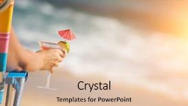  Presentation with relaxing - PPT theme having cranberry juice - woman relaxing on beach background and a lemonade colored foreground