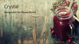  Presentation with cranberry juice - Theme enhanced with cranberry smoothie on rustic wooden background and a mint green colored foreground