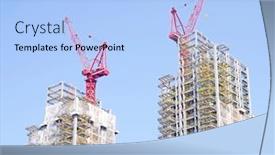  Presentation with crane - Colorful PPT theme enhanced with crane-and-building-at-construction backdrop and a light blue colored foreground