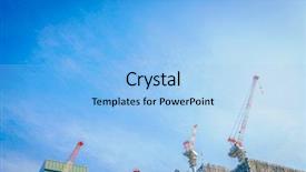  Presentation with building construction water supply - Presentation having crane and building construction site background and a light blue colored foreground