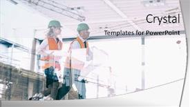  Presentation with architects - Slide deck featuring crane and building construction site against architects running with blueprint background and a sky blue colored foreground