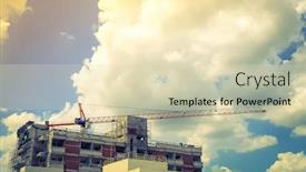  Presentation with crane - Colorful PPT theme enhanced with crane and building construction site filtered image processed vintage effect backdrop and a soft green colored foreground