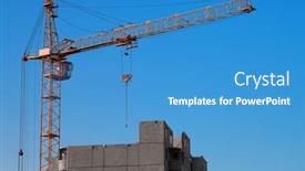  Presentation with under construction - Beautiful PPT theme featuring crane and building under construction on the skyline backdrop and a teal colored foreground
