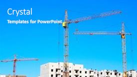  Presentation with under construction - Presentation theme with crane and building under construction on the skyline background and a teal colored foreground