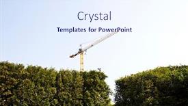  Presentation with crane - Cool new PPT layouts with crane-appearing-over-green-hedges backdrop and a sky blue colored foreground