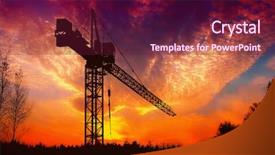  Presentation with crane - Cool new slide deck with crane at sunset backdrop and a violet colored foreground