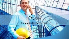  Presentation with architect - PPT layouts featuring crane construction - young architect wearing a protective background and a light blue colored foreground