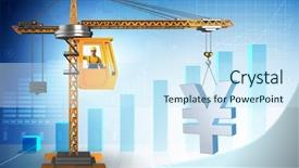  Presentation with crane - PPT theme enhanced with crane lifting yen in currency background and a cool aqua colored foreground