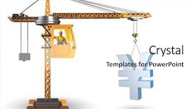  Presentation with crane - Colorful presentation design enhanced with crane lifting yen in currency backdrop and a white colored foreground
