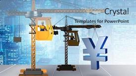  Presentation with hgihway construction - Beautiful slide deck featuring crane lifting yen in currency backdrop and a light blue colored foreground