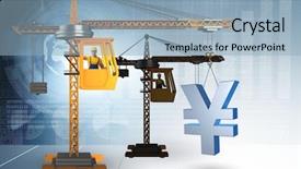  Presentation with currency financial concept macro - Slide set with crane lifting yen in currency background and a light blue colored foreground