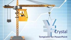  Presentation with crane - Theme consisting of crane lifting yen in currency background and a sky blue colored foreground