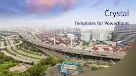  Presentation with cityscape - Presentation theme having crane movements - skyline and cityscape of modern background and a  colored foreground