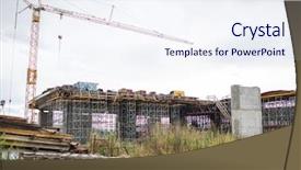  Presentation with bridge construction - Presentation design featuring crane site construction for building background and a sky blue colored foreground