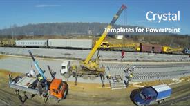  Presentation with machines - Audience pleasing slides consisting of crane with sleepers at construction backdrop and a teal colored foreground